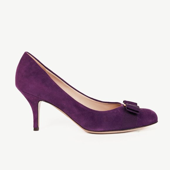 Salvatore Ferragamo Purple Suede Vara-Bow Pumps - Picture 1 of 10